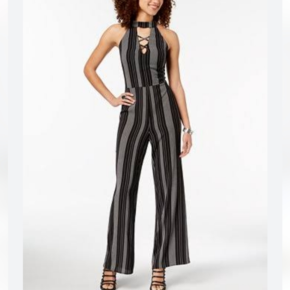 Crystal Doll Daytime Striped Gray Black Jumpsuit Size 3